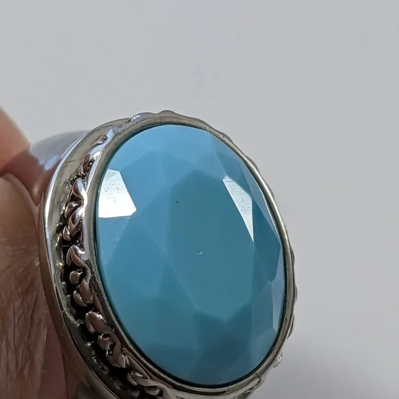 Stainless Steel Faux Turquoise Oval Ring - Picture 1 of 6